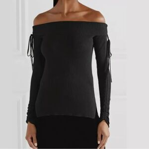 Veronica Beard Black Ribbed Off Shoulder Sweater